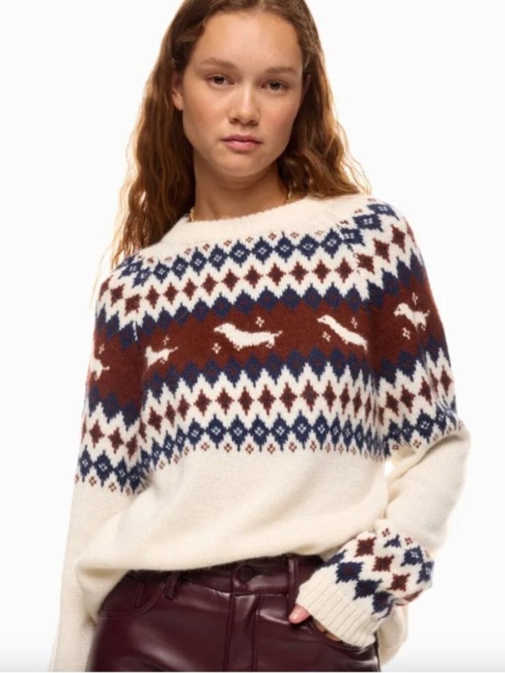 Rachel Antanoff Intarsia Knit Alpaca Wool Hot Dog Fair Isle Sweater NWOT